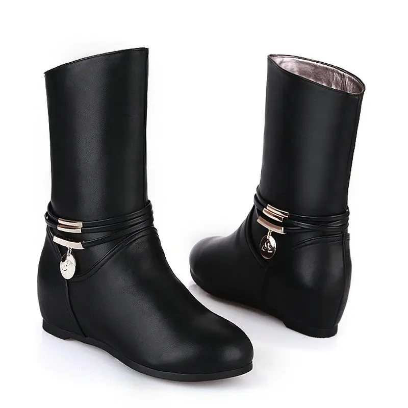 Размеры 34–40 женские PU кожаные ботильоны леди краткий Slip on Boot увеличивающие рост