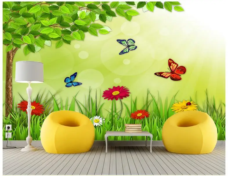 Пользовательские 3d обои фрески настенная бумага зеленый лес цветок бабочка