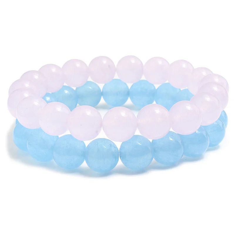 pink and blue Малайский нефрит и зеленый авантюрин халцедон для женщин Сверхъестественное Набор браслетов с подвесками мотивационные браслеты Йога браслет племенной - Окраска металла: pink and blue