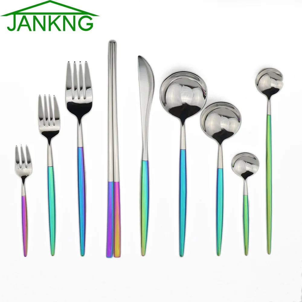 JANKNG 6 шт./лот 18/10 столовый нож из нержавеющей стали Набор радужных столовых