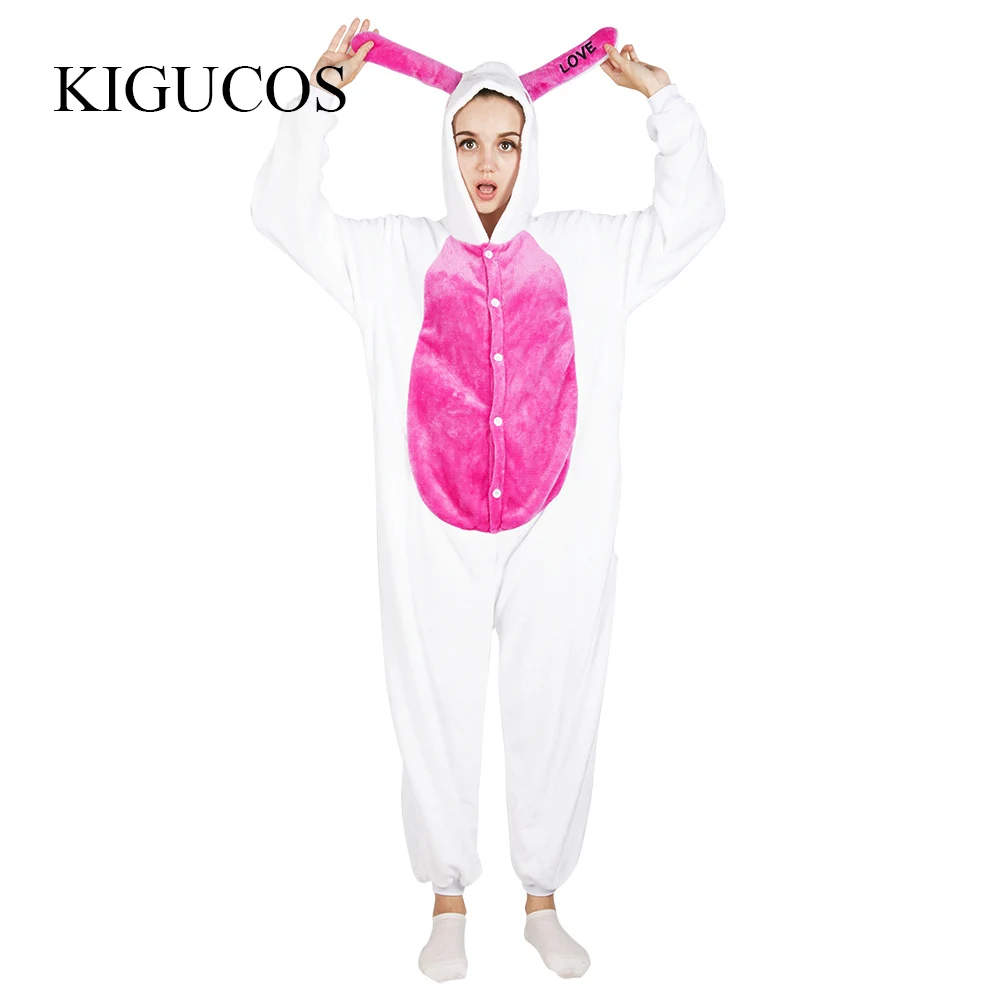 Пижама KIGUCOS All in One с милым Кроликом зимняя женская теплая капюшоном и рисунком
