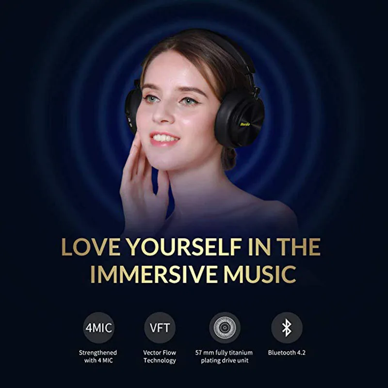 Bluedio активные беспроводные bluetooth-наушники с шумоподавлением T5 портативная гарнитура с микрофоном для телефонов и музыки