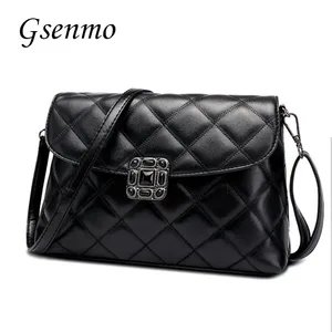 2017 Gsenmo Lingge Women Leather Handbags Black Female Shoulder Bags  Womens Fashion Bags Handbags Women Famous Brands Leather