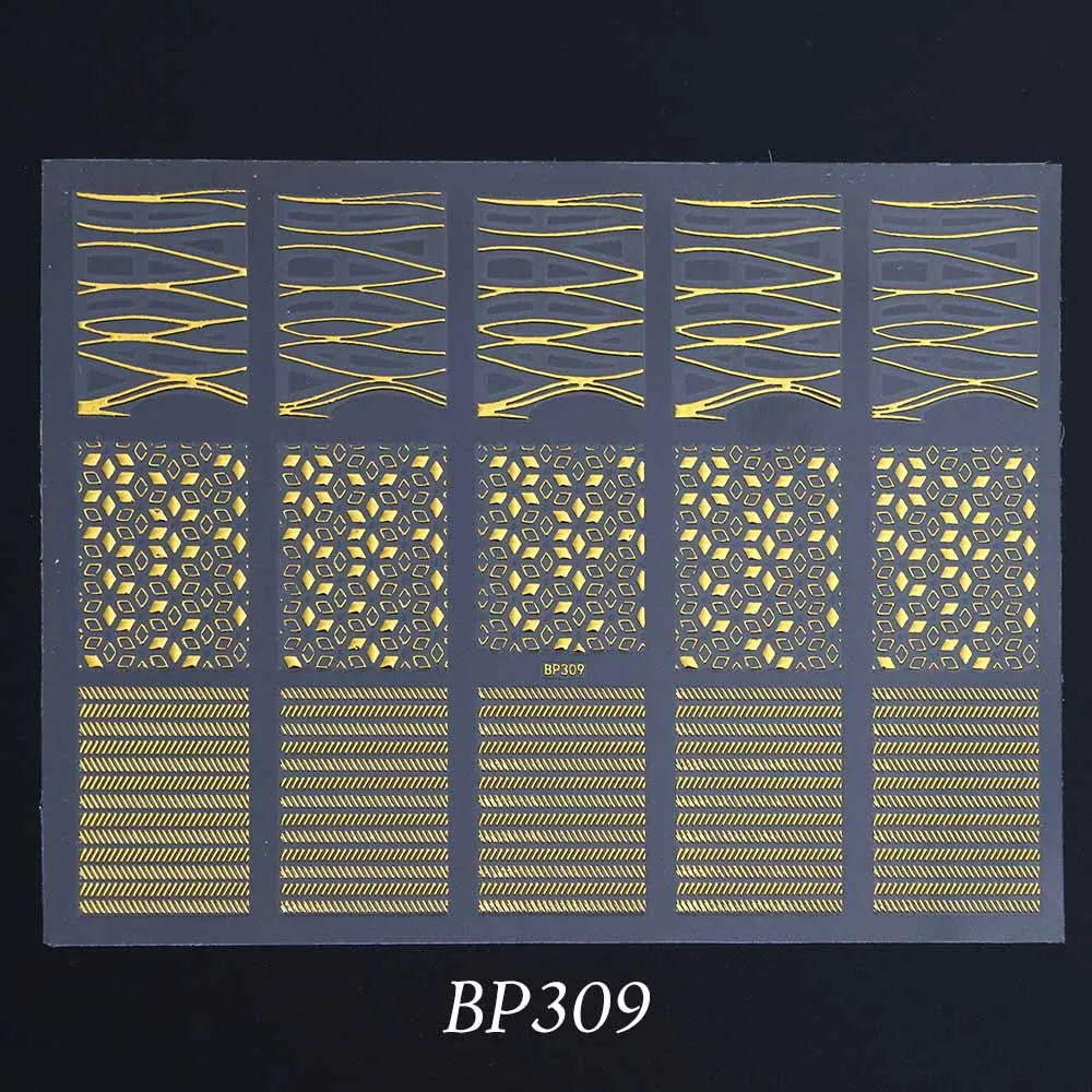 BP309 1 шт Горячая штамповка 3D наклейки для ногтей бронзовые Слайдеры для ногтей золотые наклейки деформация полосы линия волна Маникюр украшения BEBP301-316 - Цвет: BP309