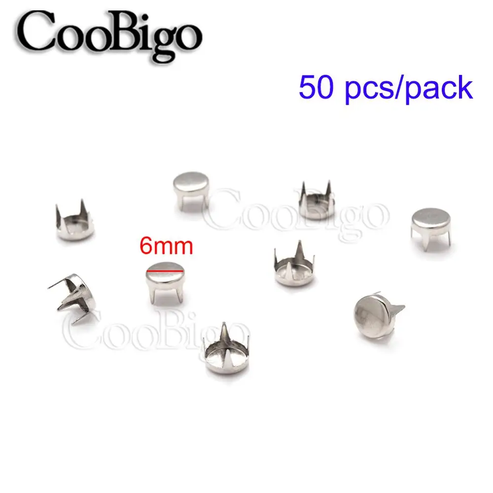 50pcs 6mm Silver 50 шт. 3 мм-10 мм круглый плоский 4 коготь шпильки бисера заклепки для одежды кепки обувь сумка Одежда кожа ручной работы аксессуары для шитья - Цвет: 50pcs 6mm Silver