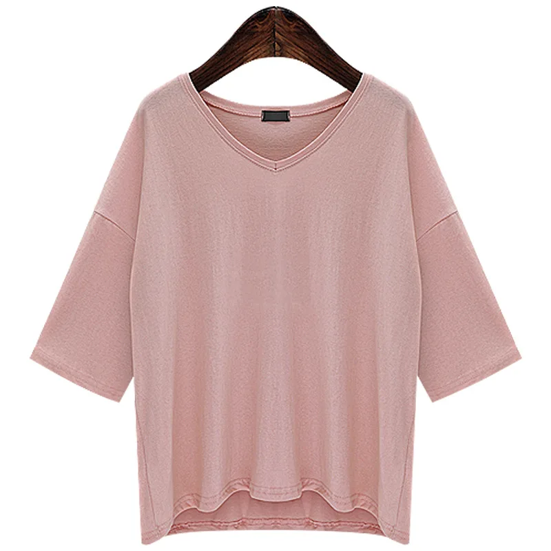 Женская футболка размера плюс с коротким рукавом и v образным вырезом