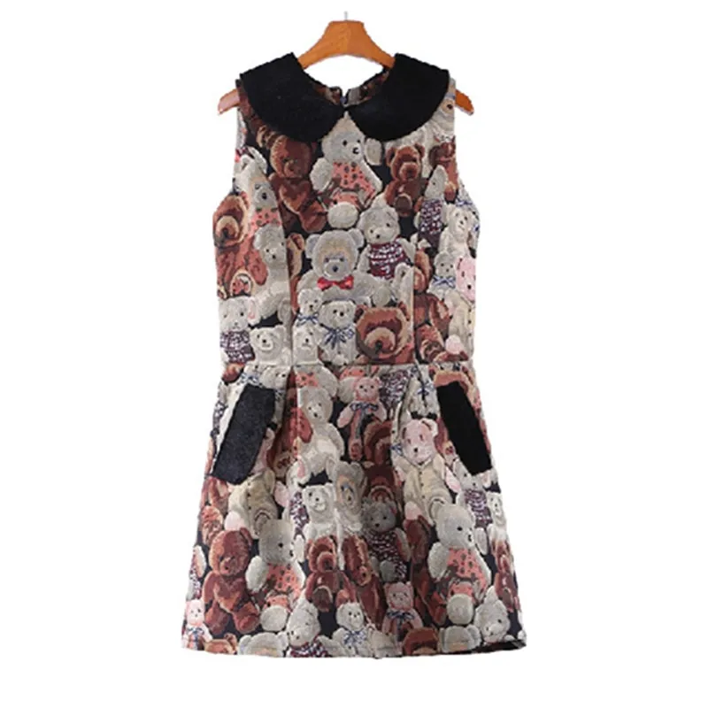 Good quality 2020 New Autumn Winter Women Dress Retro Cartoon Lovely Sleeveless Sundress Casual Party Vestidos Bk001 | Женская одежда
