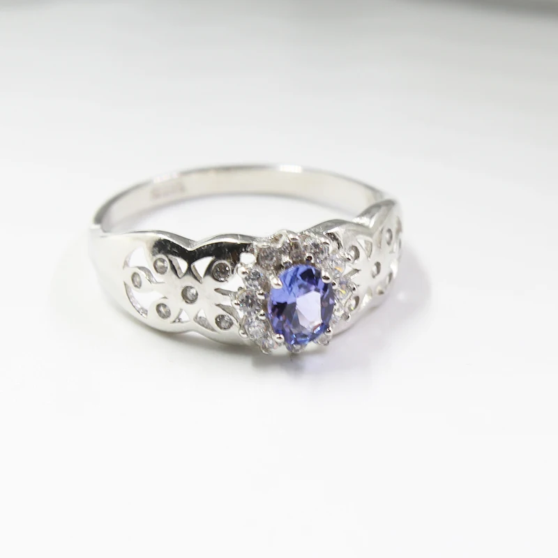 Fashion silver gemstone engagement ring with natural VS grade tanzanite solid 925 for party | Украшения и аксессуары