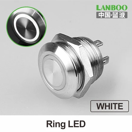LANBOO фабрика 12mm16mm19mm22mm25mm30mm короткая сенсорная кнопка, Мгновенный Такт переключатель со светодиодом - Цвет: White Light Ring
