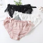 Сексуальные кружевные прозрачные женские трусики с низкой талией и бантом, милое нижнее белье, Сетчатое дышащее летнее женское нижнее белье Breifs