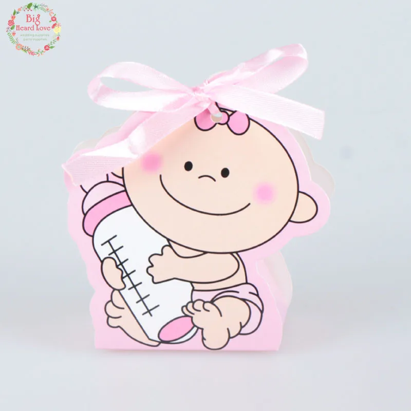 Pink 12 шт./компл. для маленьких девочек и мальчиков Бумага Подарочная коробка вечерние baby Shower коробка конфет бэби бутылочка для кормления День рождения украшения для детей - Цвет: Pink