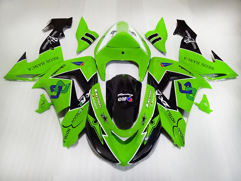Комплект обтекателей кузова на заказ для 2006 2007 Kawasaki Ninja ZX 10R 06 07 Зеленые Черные