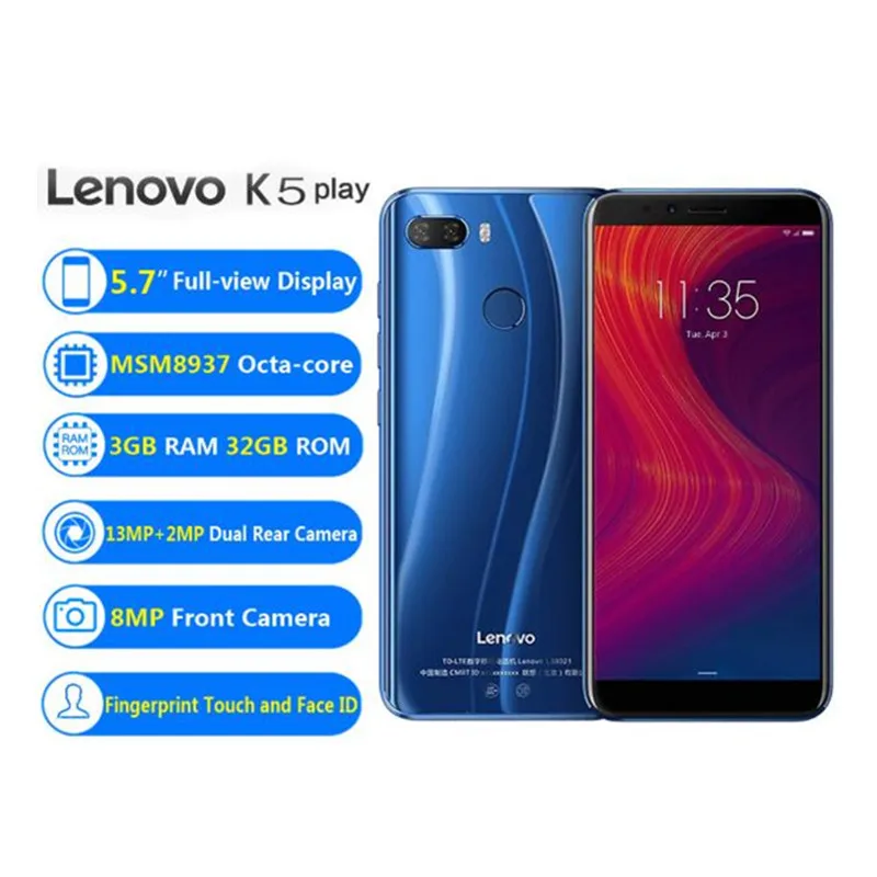 Оригинальный сотовый телефон Lenovo K5 Play 3 ГБ 32 4G LTE мобильный 5 7 дюйма Восьмиядерный