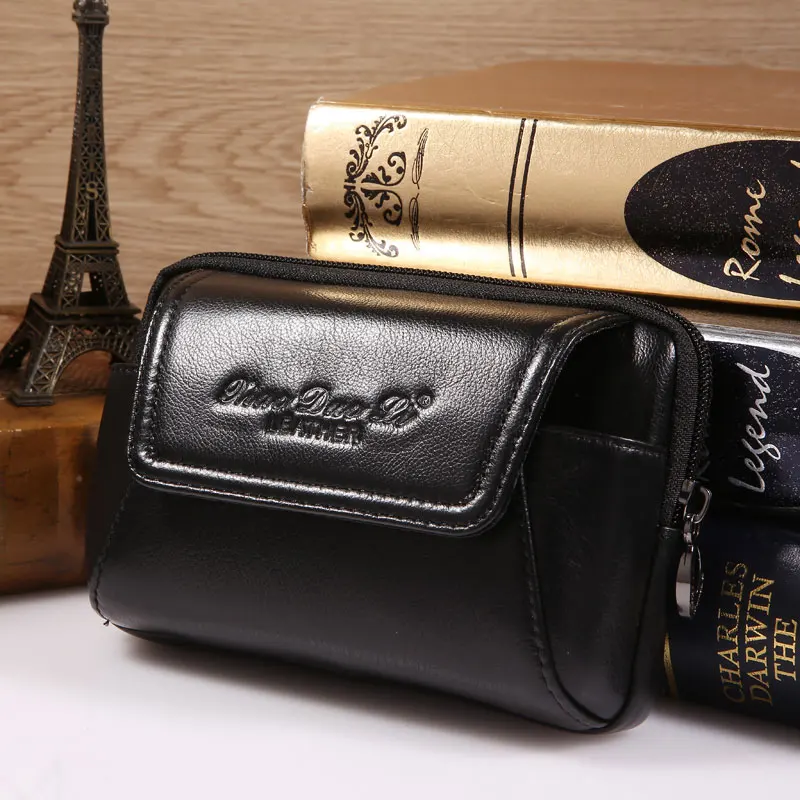 YIANG Brand Men's Waist Packs Genuine Leather Soft Small Pocket New Bag Sling Cigarette 4.5~6.0 inch Phone |