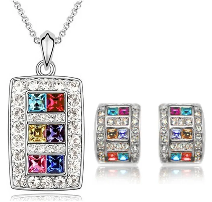 wholesale Austrian CRYSTAL zircon pendant fashion chain necklace stud earrings necklaces&amppendants Jewelry Sets free ship | Украшения и