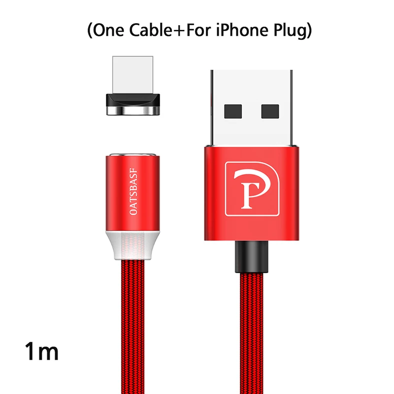 Red For Iphone Oatsbasf Магнитный USB кабель для iPhone Micro USB кабель USB C магнит зарядное устройство нейлоновый кабель для redmi note 7 huawei p30 - Цвет: Red For Iphone