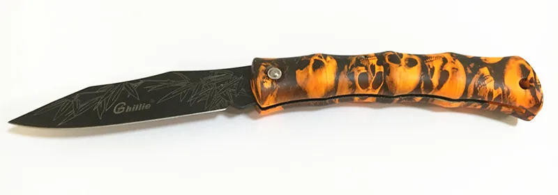Orange Ghillie классный Фруктовый нож, складной карманный нож для кемпинга, креативный череп, Бамбуковая ручка ABS, инструменты для повседневного использования, 5 цветов - Цвет: Orange