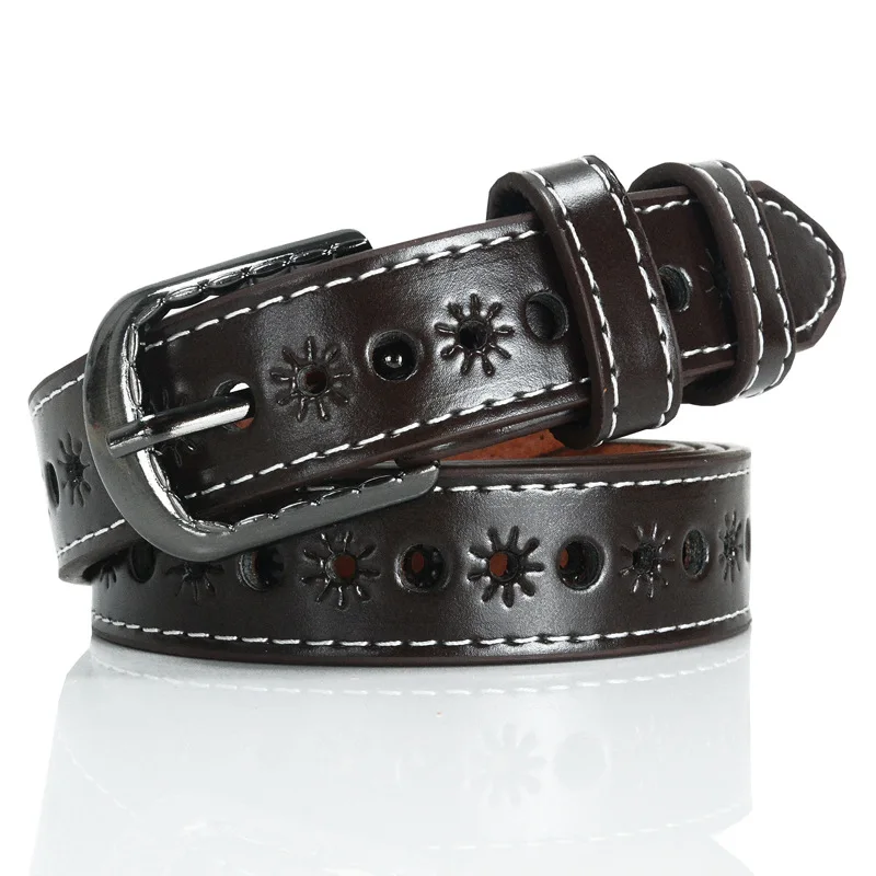 Черный пояс женский досуг пряжкой выдолбленные модные изысканные кольца ремня