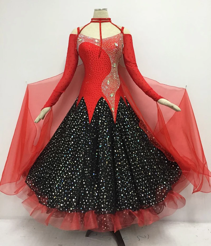Женская одежда для бальных танцев красного цвета стандартный костюм взрослых