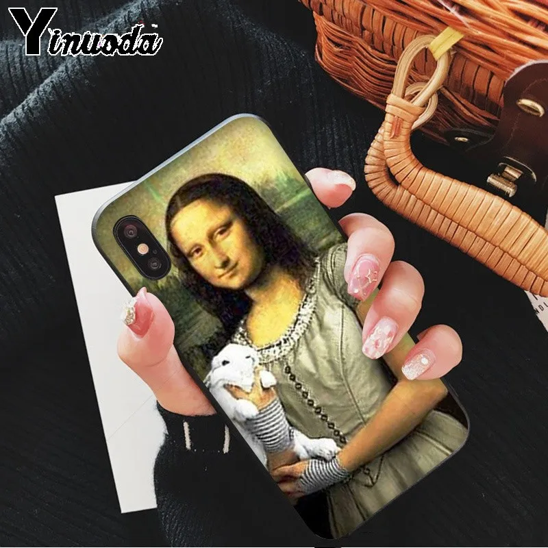 Yinuoda Забавный чехол для телефона Leonardo da Vinci Mona Lisa Pat Cat Art Apple iPhone 8 7 6 6S Plus X XS MAX 5 5S SE XR |