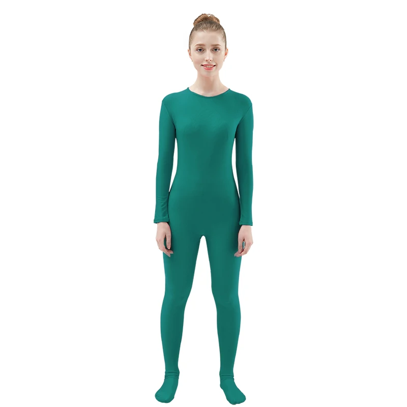 Turquoise Ensnovo, Женский облегающий гимнастический костюм из лайкры, нейлона, спандекса, с длинным рукавом, Zentai, карнавальный костюм, черная Одежда для танцев, костюм, колготки для всего тела - Цвет: Turquoise