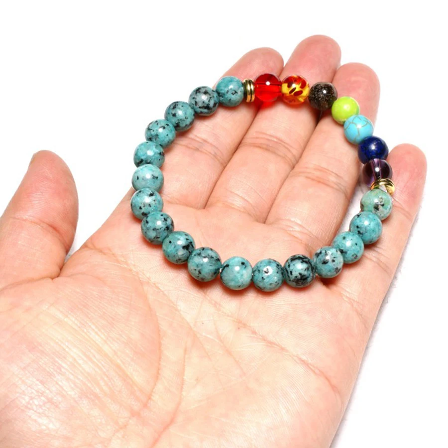 

HOBBORN Trendy Natural Stone Women Men Bracelet Handmade Elasticity Tiger Eye Lava Stone Chakra Unisex Bracelet Jewelry Pulsera