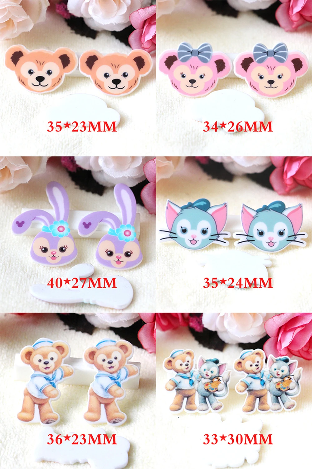 60 шт. смешанный японский мультяшный медведь кошка кролик Flatback смолы Kawaii плоское