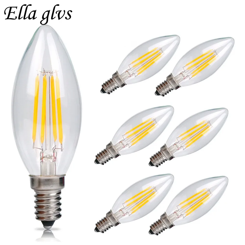 LED Lamp Filament Bulb E14 Candle Light 2W 4W 6W C35 220V/110v Retro Antique Warm White /White Glass Incandesce | Лампы и освещение