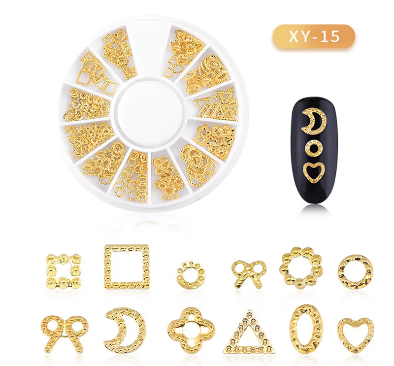 XY-15 1 коробка DIY украшения для дизайна ногтей Блеск для украшения ногтей Клей для накладных ногтей 3d Подвески для ногтей блестящие украшения из сплава - Цвет: XY-15