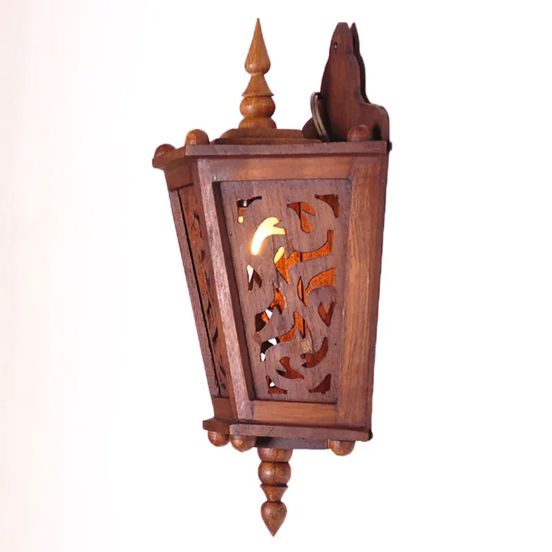 Solid wood carved wall lamp southeast Asia hollowed-out porch bedside creative restaurant hotel lamps | Лампы и освещение