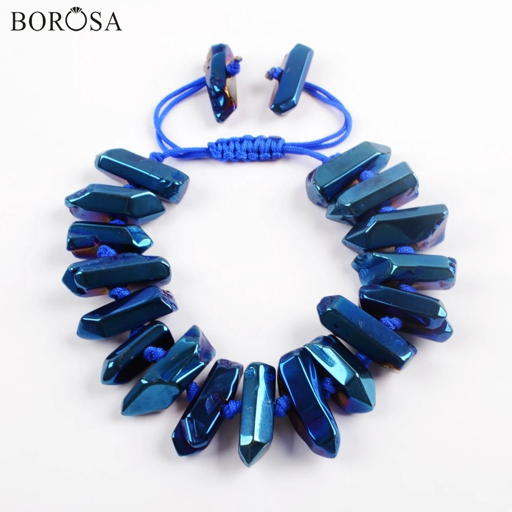 

BOROSA 5 шт. полный браслет ручной работы синий Гальванизированный кластер, натуральные кристаллы 9 "Регулируемый браслет Boho женские подарки ...