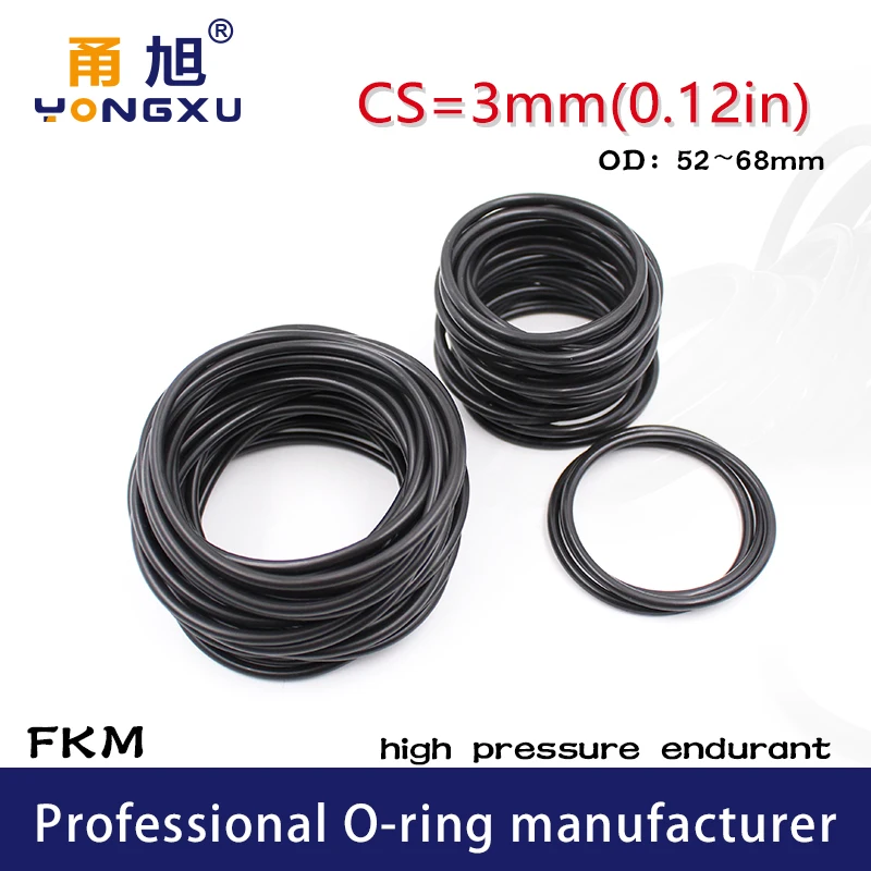 2 шт. фторрезиновое кольцо черное уплотнительное FKM Orings CS3mm OD52/54/55/56/58/60/62/65/68*3 мм