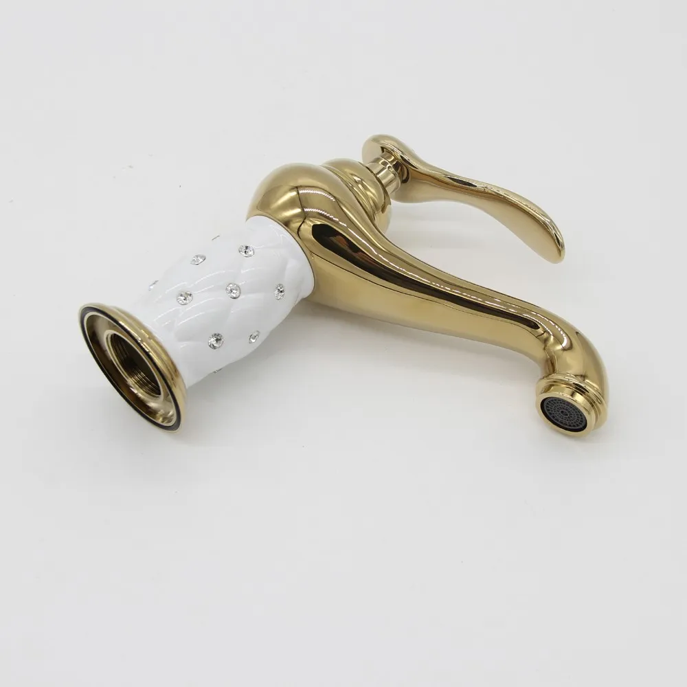 Fashion Solid Brass Golden Plated White ceramic with Diamond Basin Mixer Taps Deck Mounted Sink Faucet G1079 | Обустройство дома