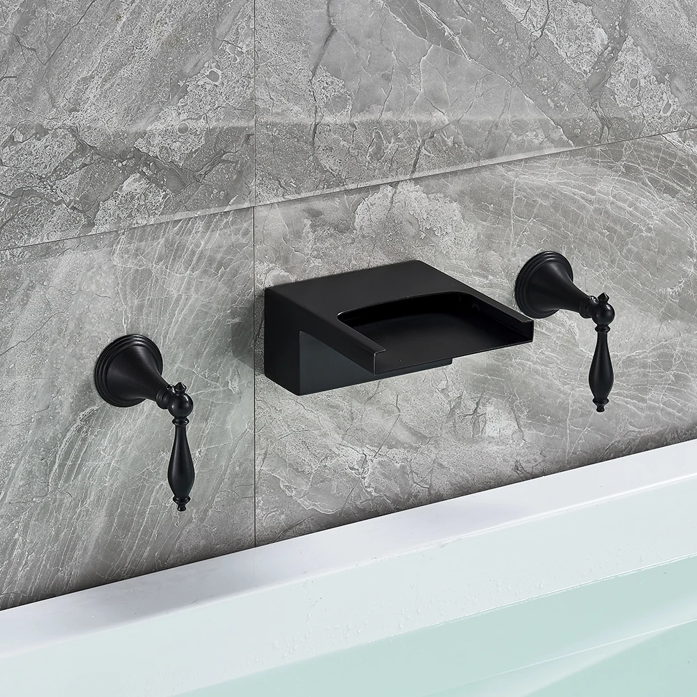Uythner Black Bronze/Chrome Bathtub Faucet Mixer Basin Tap Wide Spout Waterfall Tub Bathroom Hot And Cold Water | Обустройство дома