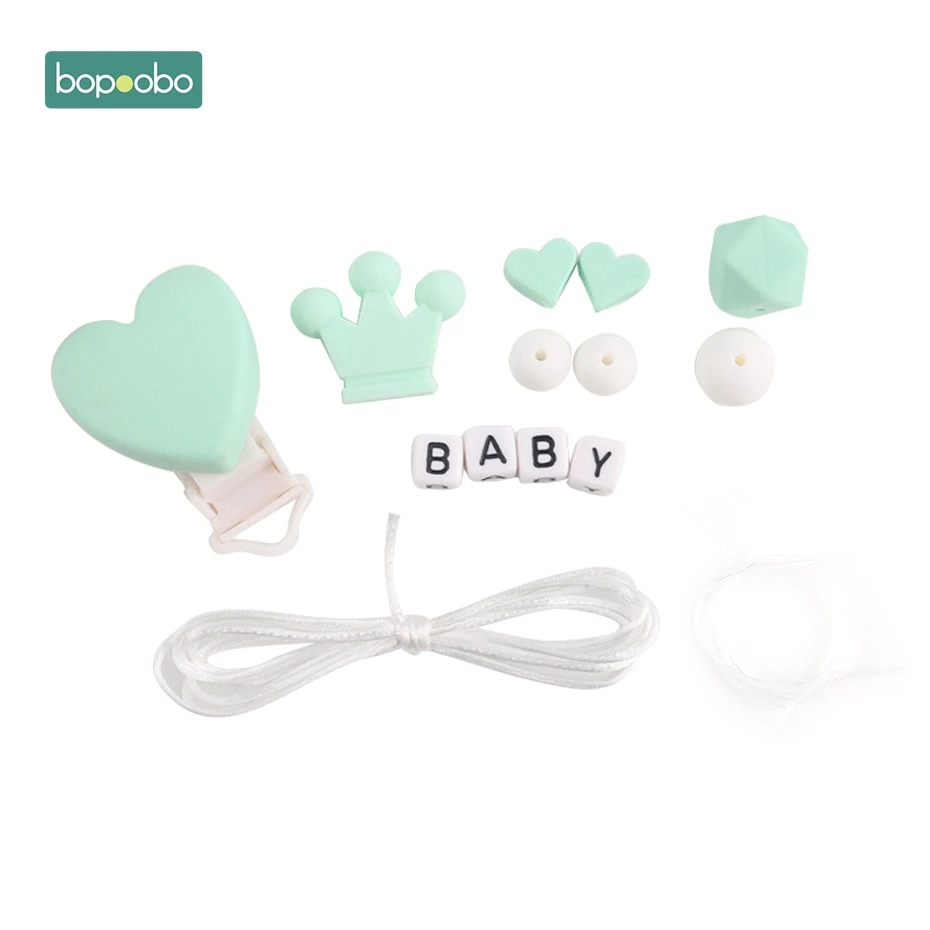 Mint DIY Set Bopobo/1 набор силиконовых бусин, набор для самостоятельной сборки, зажим в форме сердца, Прорезыватель для зубов, корона, рождественские подарки для детей, под заказ, сделай сам, пустышка, зажим для зубов - Цвет: Mint DIY Set