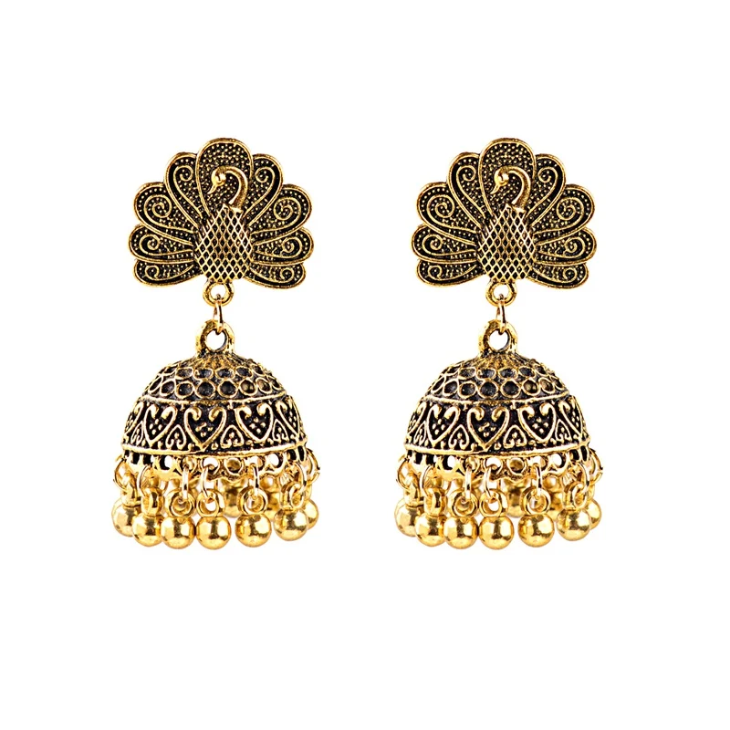 Антикварные висячие серьги в стиле бохо этническом Jhumka из Индии женские форме