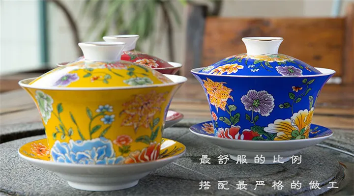 300 мл цветной Sancai Gaiwan яичная скорлупа из костяного фарфора чайная чашка и блюдце набор керамических чайных чашек с восьми сокровищами