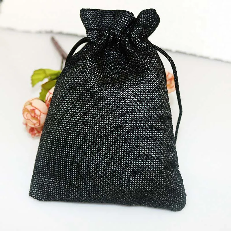black 50 шт., винтажная коробка для конфет из натуральной мешковины hesasia, украшение для свадебной вечеринки, мешочек с кулиской, джутовые подарочные сумки, упаковка для ювелирных изделий - Цвет: black