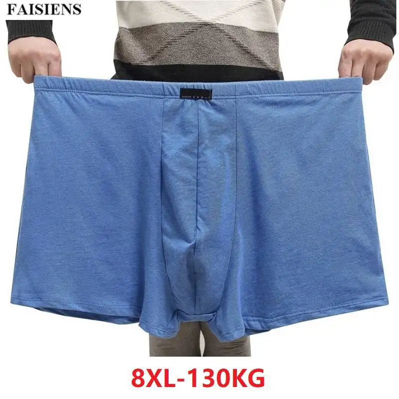 

Мужские хлопковые боксерские шорты, большие размеры 6XL 7XL 8XL, большие размеры, синий, черный, эластичное нижнее белье, U выпуклые кальсоны, дыш...