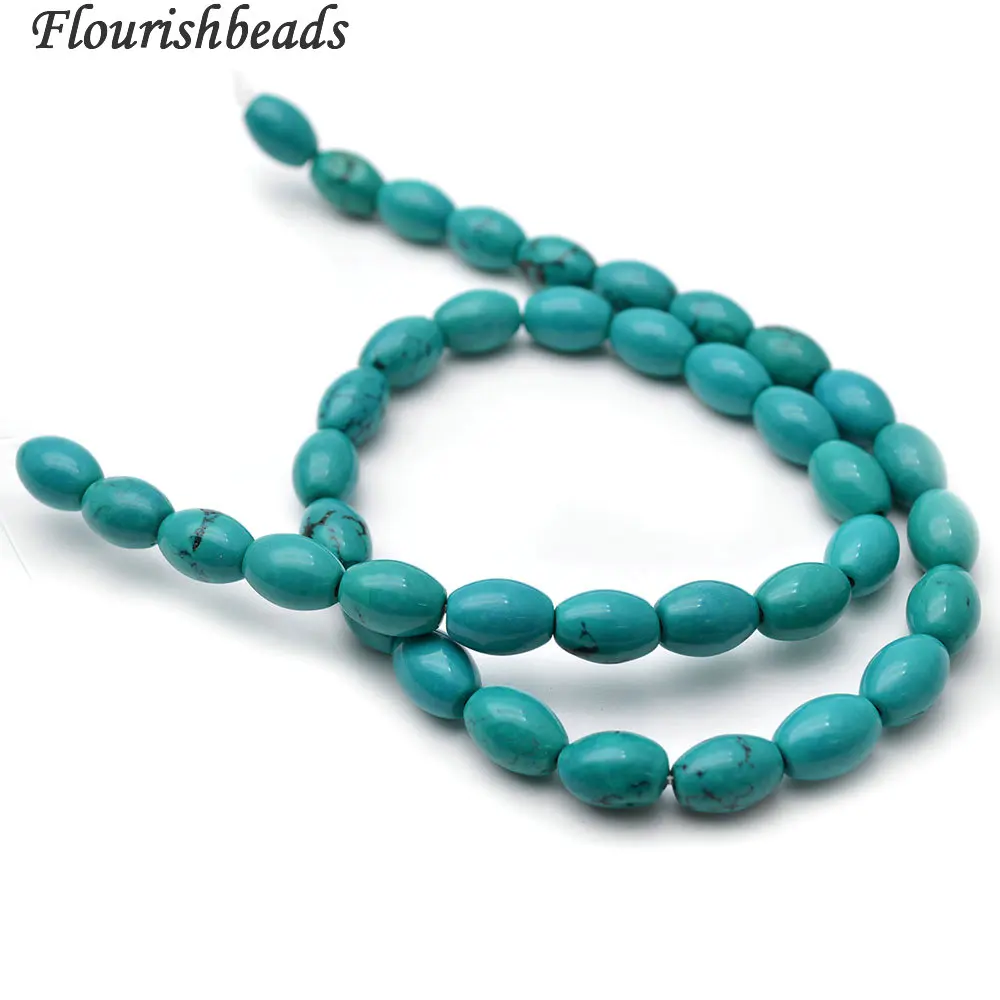 

8x10mm Natural Stablized Blue Turquoise Rice Tube Barrel Loose Beads Beautiful Black Veins