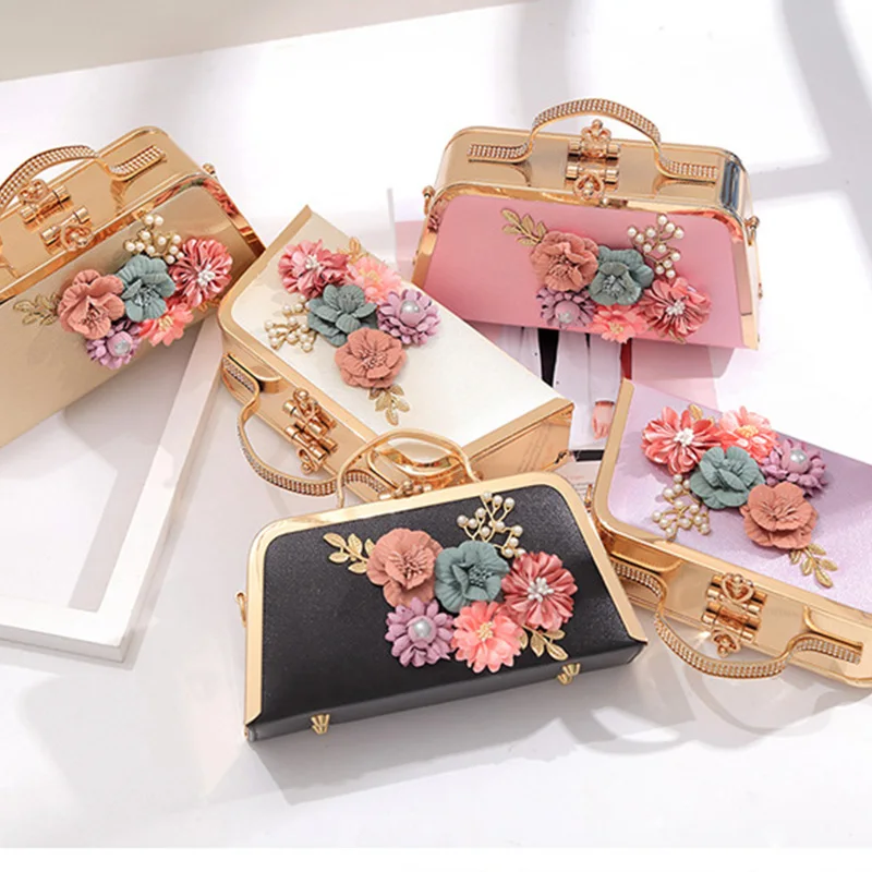 

Women Fashion Stereo Flowers Shoulder Bag Ladies Small Vintage Tote Bag Purse Chain Handbag Messenger Bag Clutch Bag for Girls