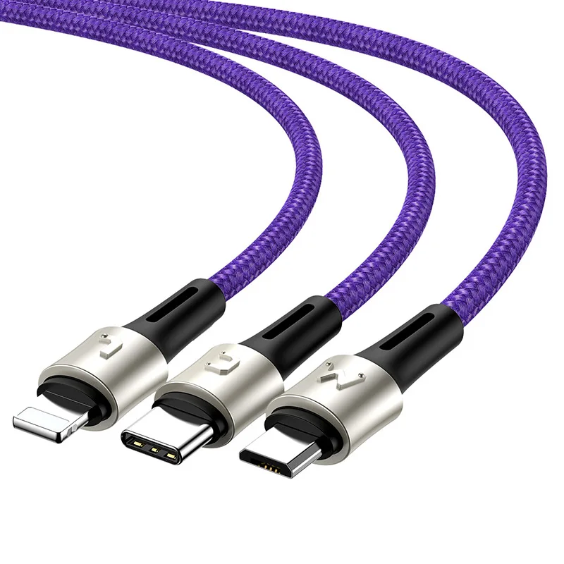 purple Baseus 3 в 1 usb c и micro usb кабель для samsung s9 s8 s10 android usb кабель для iphone зарядное устройство iphone xr 3.5A - Цвет: purple