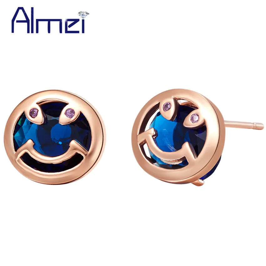 Недорогие серебряные серьги-гвоздики Almei 15% новые серьги с круглыми синими