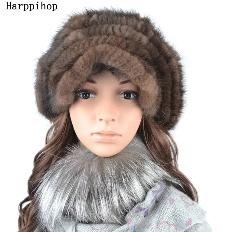 

2017 winter mink knitted cap women's mink cap warm hat fur hat