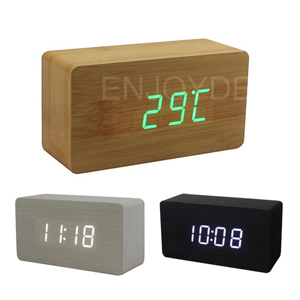 

New LED Office Voice-activated Wooden Digital Temperature Date Alarm Clock