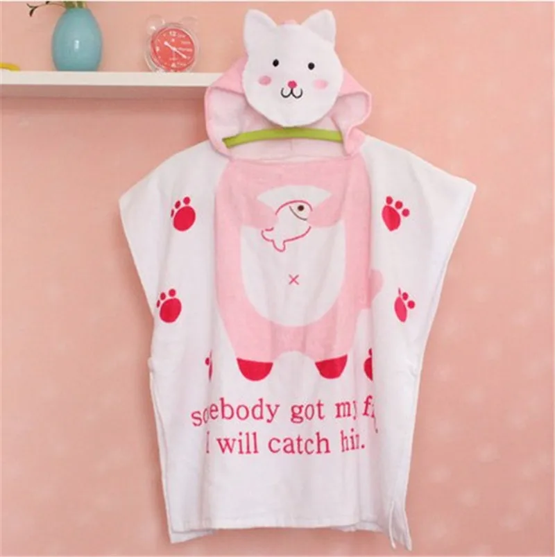 Cat Горячая Распродажа, хлопок, детское пляжное платье, детский банный халат, пляжное полотенце, накидка, детское банное полотенце с капюшоном с мультяшными животными - Цвет: Cat