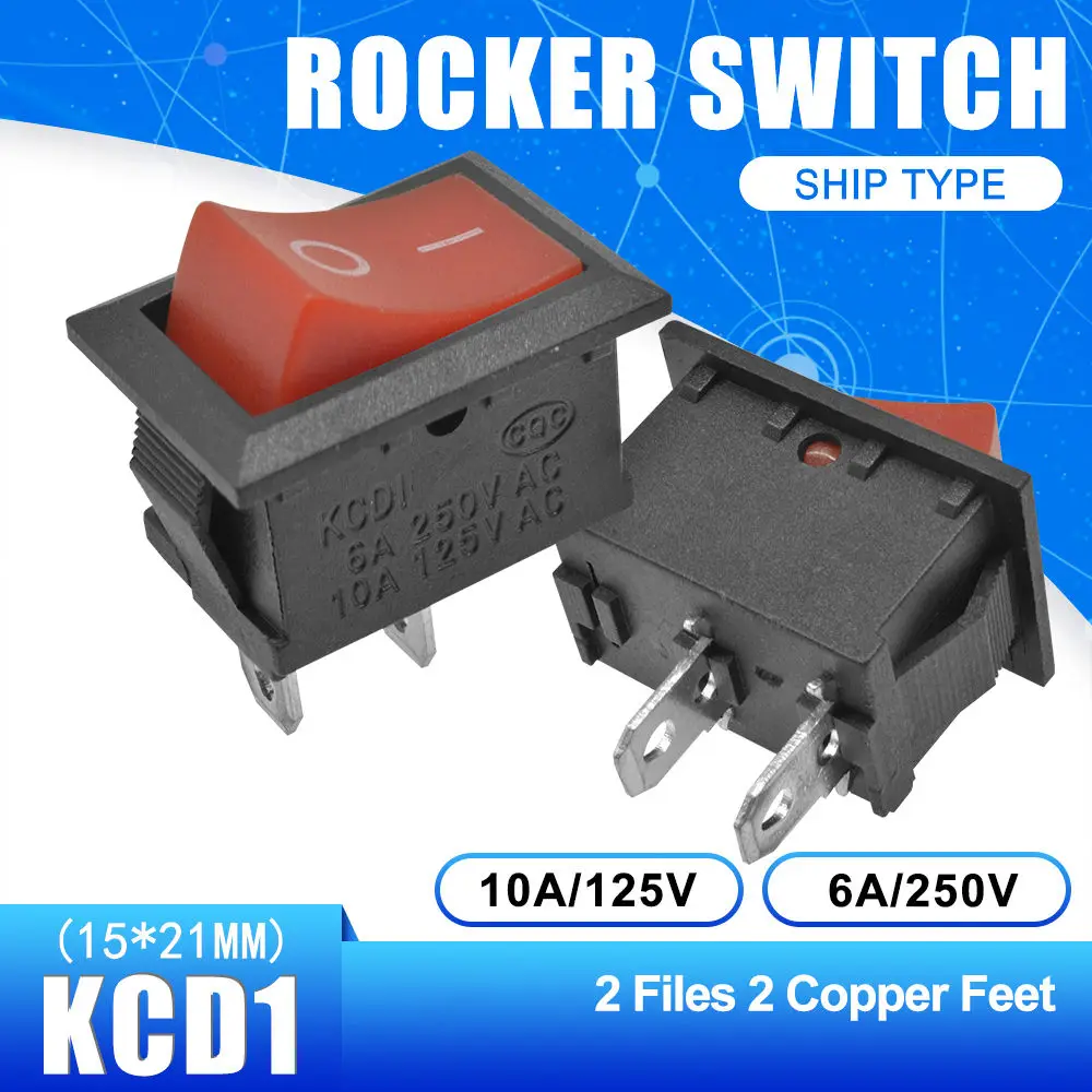 On-Off 2 Pin 5 шт. KCD1 Кулисный панель-переключатель ВКЛ-ВЫКЛ-ВКЛ кнопка 2 штифты 3 штифты 4 штифты 6 штифтов выключатель света 6A 250 В/10A 125 в 15*21 мм - Цвет: On-Off 2 Pin