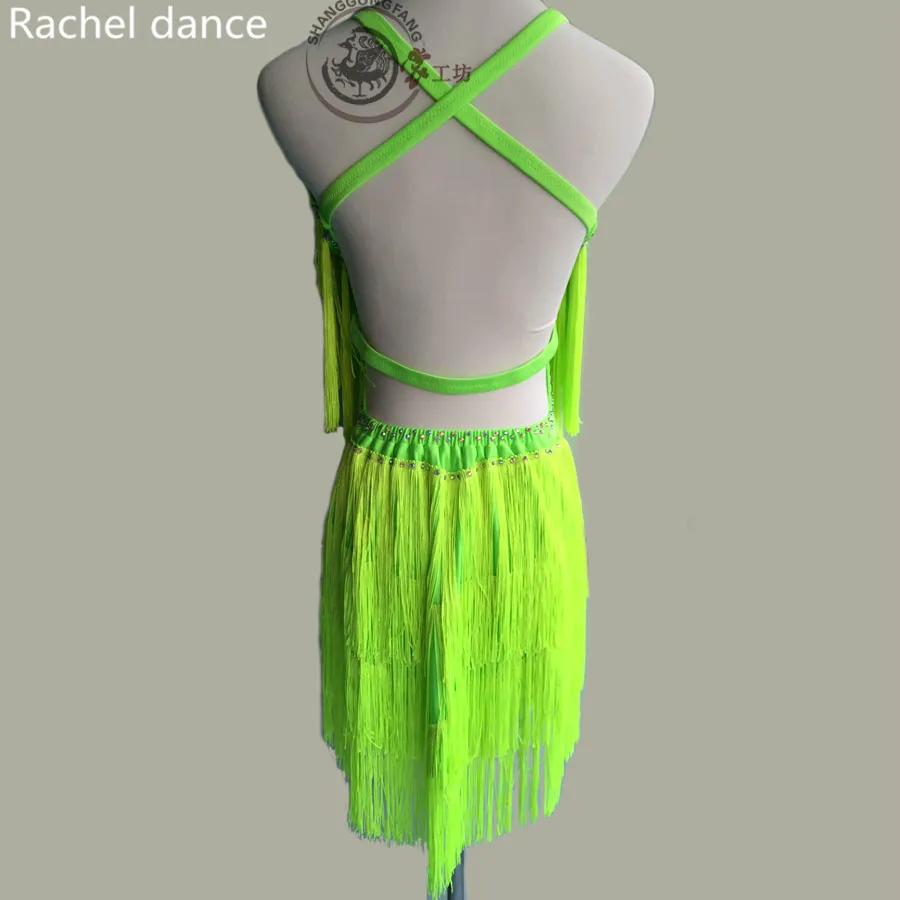 

2017 Fringe Latin Dance Dress Girl Pearl Back V-Opening Sleeveless Samba Ballroom Tango Dance Clothing Tassel Latin Dance Dress