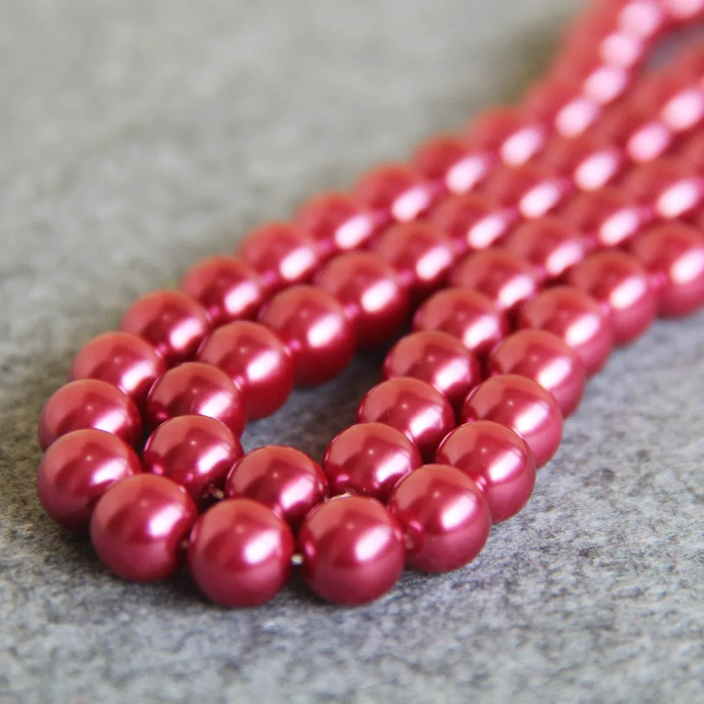 Для ожерелья и браслета 10 мм розово красные жемчужные бусины ракушка DIY подарки