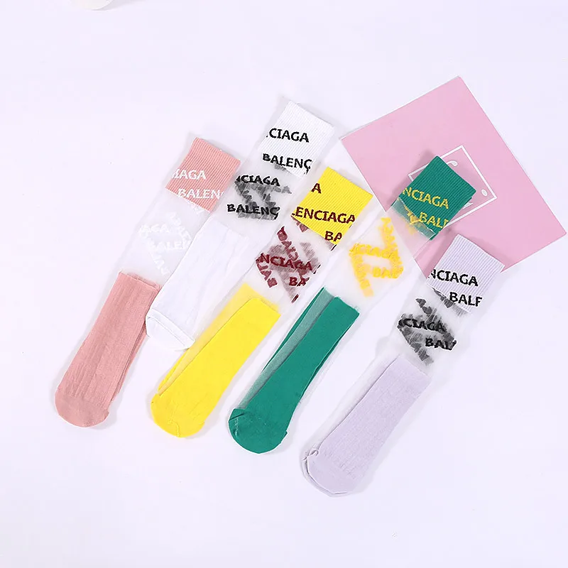 5 Pairs-2 5 пар, сексуальные трендовые шелковые чулки в стиле Харадзюку с кристаллами, чулки до колена на весну и лето, хлопковые женские прямые чулки для девушек - Цвет: 5 Pairs-2
